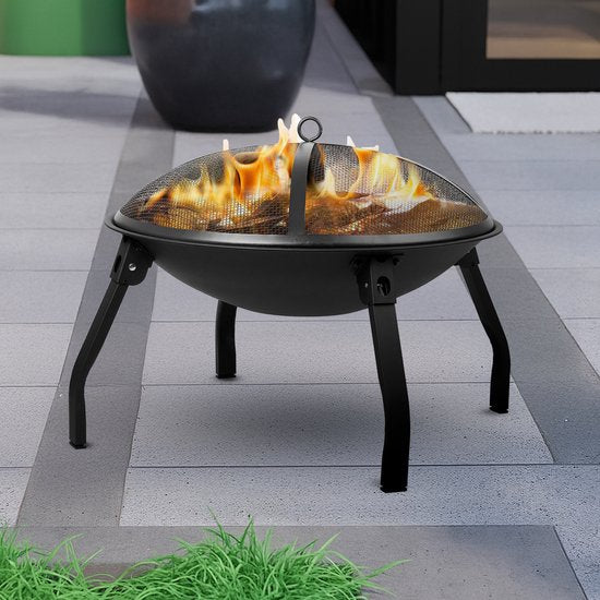 Travelhawk Feuerschale – Tragbare, zusammenklappbare Outdoor-Feuerschale – Feuerkorb für Grill – Mit Funkenfänger – Für Kohle oder Holz – 55 cm Durchmesser – Inklusive Deckel, Aufbewahrungstasche, Feuerzange und Grillrost