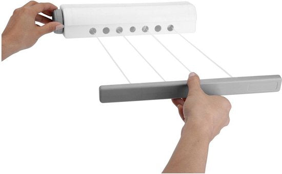 KLAD Wäscheleine - ausziehbar & selbstaufrollend - 14,4 m - 30 cm - Weiß-Grau