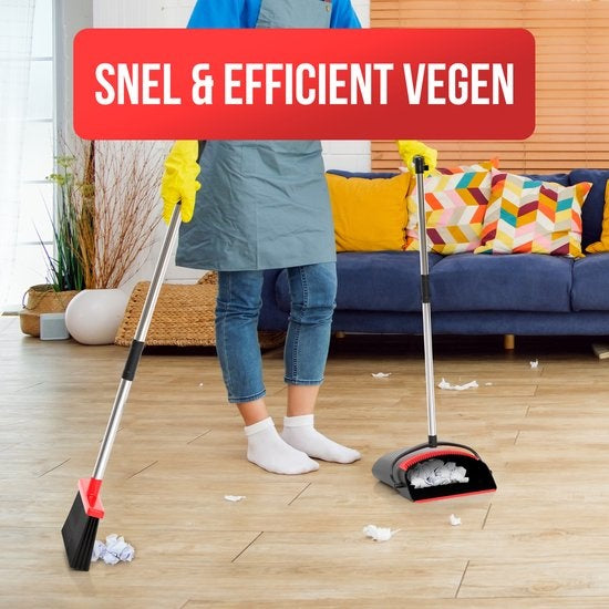 Strex Kehrschaufel und Bürste mit langem Stiel - verstellbar von 87-127cm - mit integrierten Reinigungszähnen