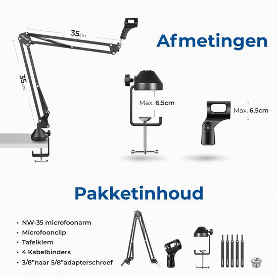 Neewer Mikrofonarm - Boom Arm - Mikrofonständer ohne Mikrofon - Mikrofonständer - Schwarz