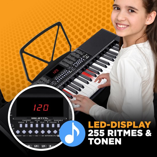 Finesse Keyboard Piano - Beleuchtung - Ständer & Zubehör - 61 Tasten - Digital Piano - Electric Piano - Kind