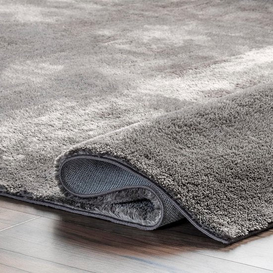 Flycarpets Solid – hochfloriges, waschbares, einfarbiges Teppich - Grau - Wohnzimmerteppich - 160 x 230 cm