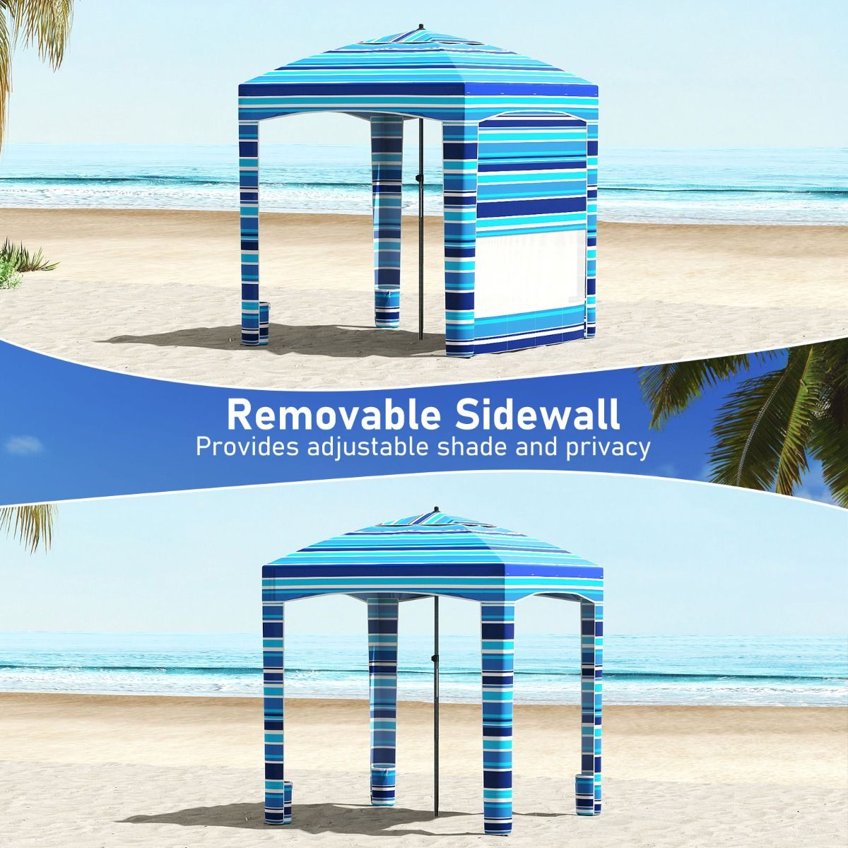 Coast Strandzelt – mit Seitenwand – höhenverstellbar – marineblau/rosa – 185 x 185 cm