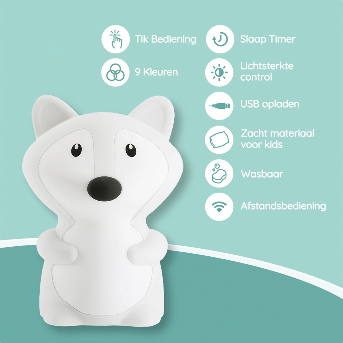 Sleepy Friends Kinder-Nachtlicht Fuchs - USB aufladbar und dimmbar - 8 Farben - 95x97x100 mm - Weiches Silikon-Nachtlicht für Babyzimmer und Kinderzimmer