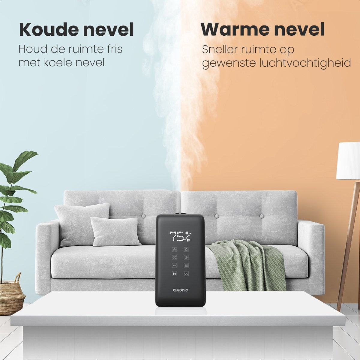 Auronic Luftbefeuchter - 3 Wärmestufen - 6L Tankkapazität - 70m2 - Wasserfilter inklusive - Schwarz