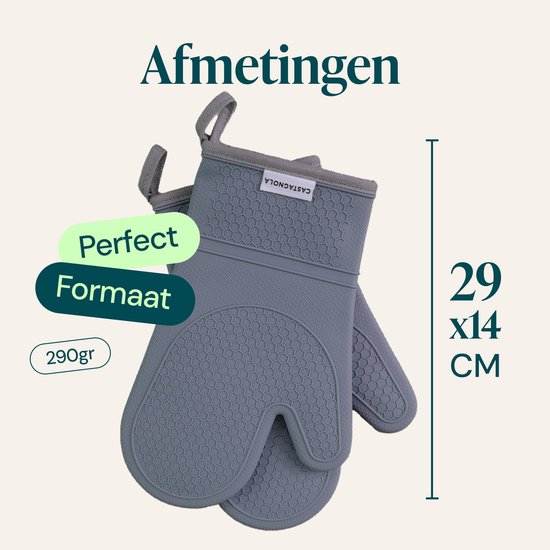 Castagnola Ofenhandschuhe - Hitzebeständige Überhandschuhe - Silikon-Ofenhandschuhe - Hitzebeständig bis zu 250°C - EN407 zertifiziert - Baumwolle - Grau