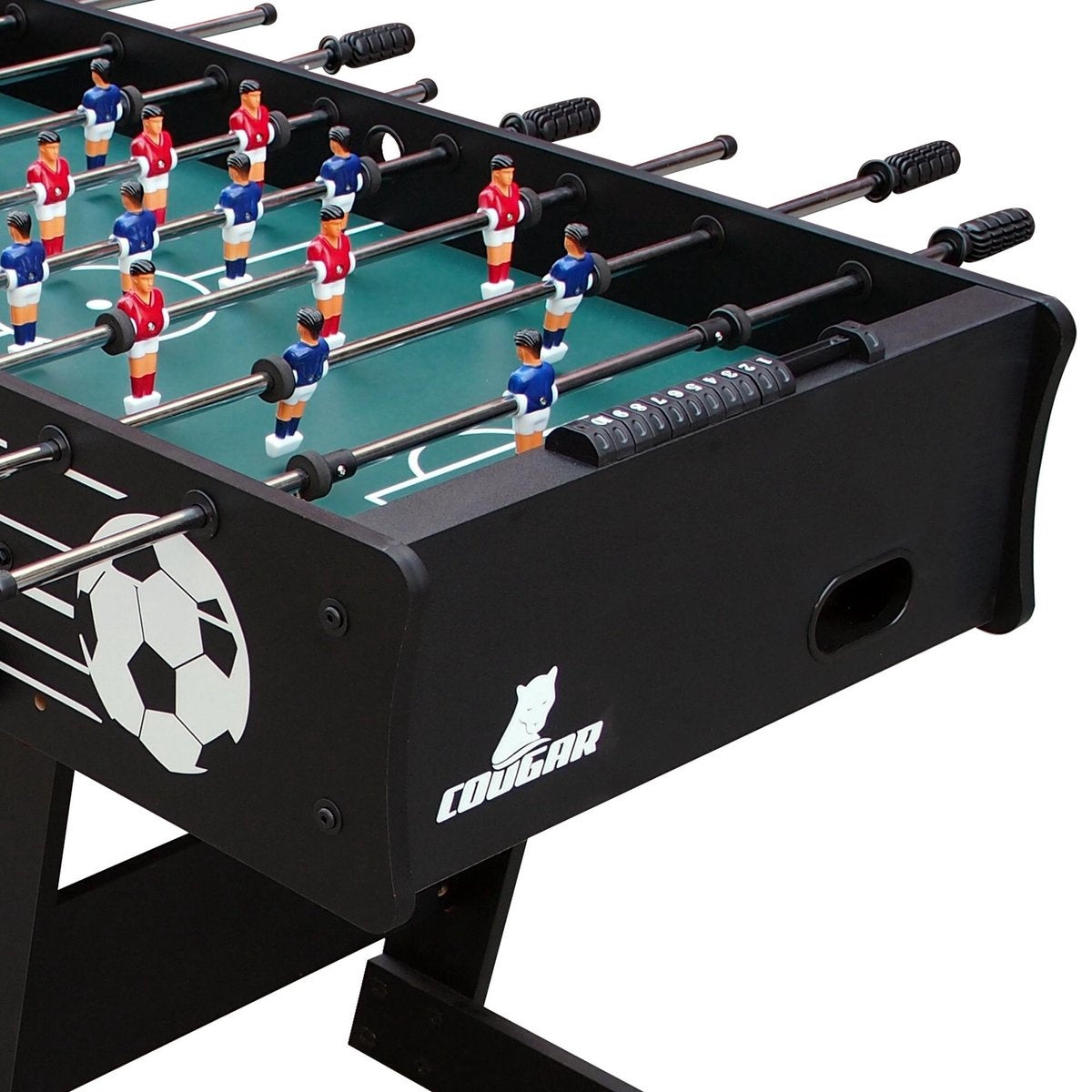 Cougar Scorpion Kickertisch klappbar in Schwarz - Kickertisch inkl. 2 Bälle und Punktezähler - Indoor Kickertisch 126x61x80cm