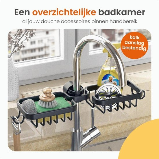 Goliving Doucherek Hangend - Doucherekje - Zonder Boren - Keukenrek - Gootsteen Organizer - Badkamer Accessoires - Dubbele Ruimte - Zwart