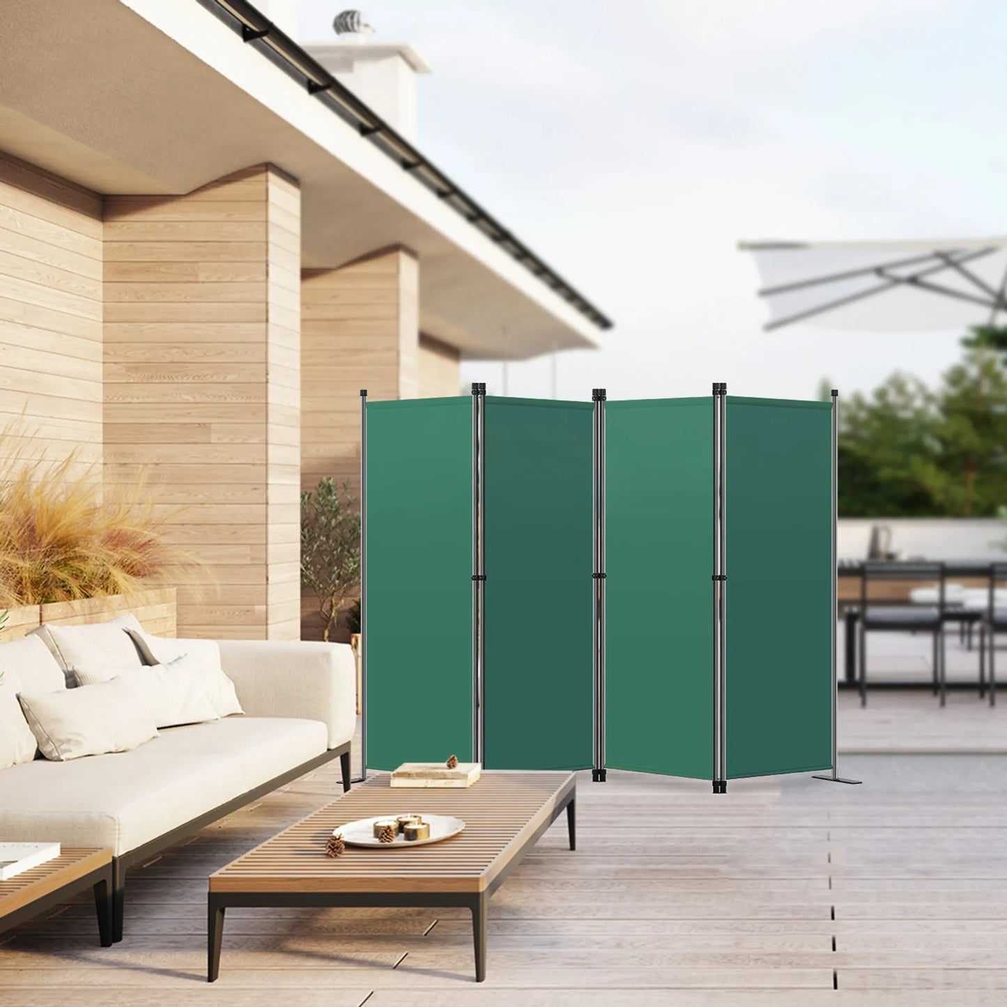Angel Living – 4-teiliger Faltparavent – Raumteiler, Sichtschutz – Stahl und Polyester – grün