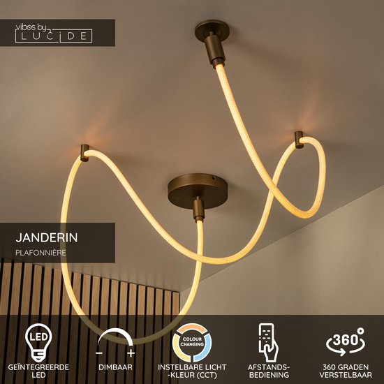 Lucide JANDERIN – Deckenleuchte – LED, dimmbar – CCT – 1x36 W, 2200 K/3300 K – Farbe: Champagner – Vibes