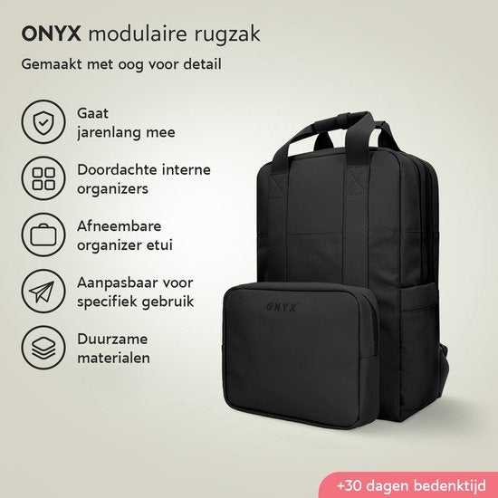 ONYX Rucksack 20L mit Laptop-Fach - Herausnehmbare Organizer-Tasche - Damen und Herren - Laptop-Tasche - Schultasche - Rucksack - Schwarz