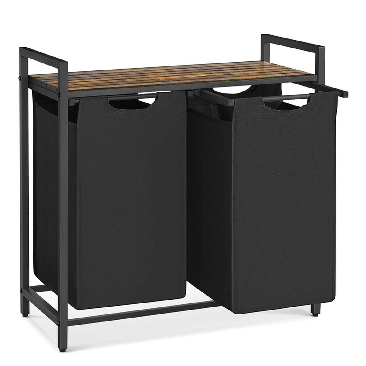 JOYFURNOS Wäschekorb mit 2 Fächern – 2 x 46 Liter – 73 x 33 x 72 cm – Vintage-Braun-Schwarz
