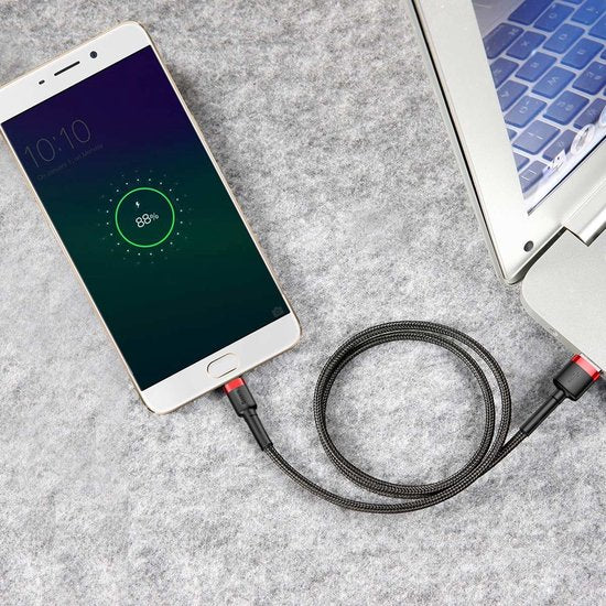 Baseus – Universelles USB-zu-Micro-USB-Kabel – Geeignet u. a. für Samsung und andere Geräte – 2 Meter – 1,5 A – Schwarz/Rot