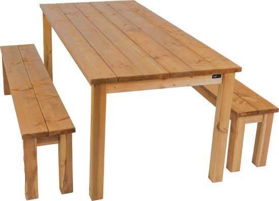AXI Louise Picknicktisch mit Holzbänken, 200 cm – Braun