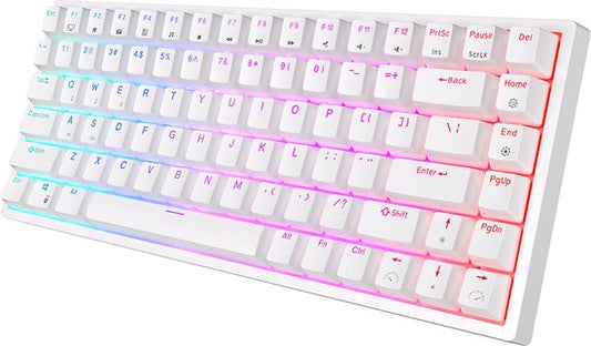 RK84 Gaming-Tastatur Weiß - RGB-Beleuchtung - Hot-Swap-fähig - Tri-Mode - Ergonomische mechanische Gaming-Tastatur mit Wireless-Verbindung - Qwerty - 80% mit Multimedia-Tasten - braune Schalter