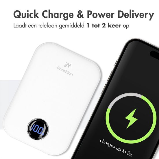 imoshion Powerbank 10000 mAh - Geeignet für MagSafe - Schnellladegerät 22,5W - LED-Anzeige - USB C & USB A - Wireless Powerbank Geeignet für iPhone 12/13/14/15/16 - Weiß