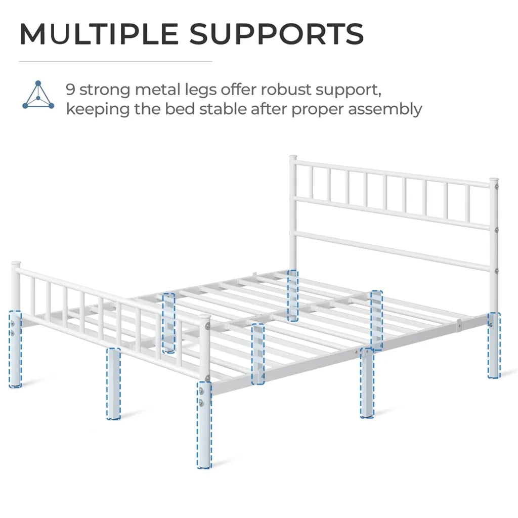 Yaheetech Metallbett 160 x 200 cm – Lattenrost – Kopf- und Fußteil – Weiß