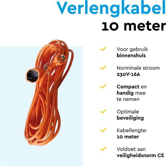 BRASQ Verlängerungskabel 10 Meter Orange – Verlängerungskabel mit Schutzleiter – Verlängerungskabel für den Innenbereich