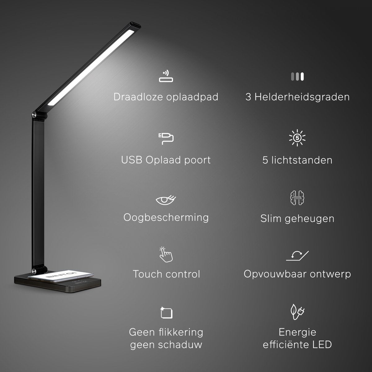 Bintoi® DL200 - Schreibtischlampe LED - Leselampe - Bettlampe - Touch Control - Dimmbar - Weißes und warmes Licht