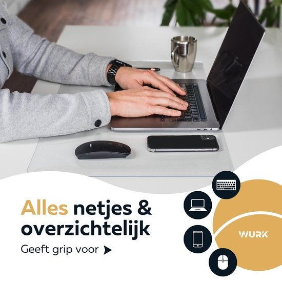 WURK Professional Schreibtischunterlage Transparent - Schreibtisch-Organizer - Inklusive Kabelclip - 80x40