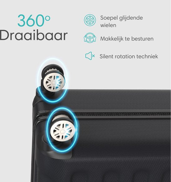 Voyagoux® Kofferset 3 Stück - ABS Kofferset - L / M / S - Koffer - Schwarz