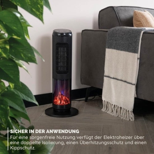 BREND - Keramischer Heizlüfter mit Thermostat und Ambientekamin - 18-45 °C - mit Schwenkfunktion - Timer - Schwarz