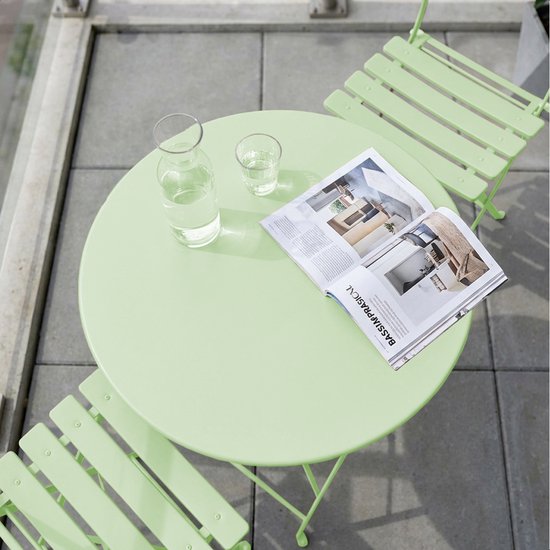LifeGoods Bistro-Set - Stahl - 3-teilig - Gartenset - klappbar - Balkonset mit Tisch - wetterfest - mintgrün