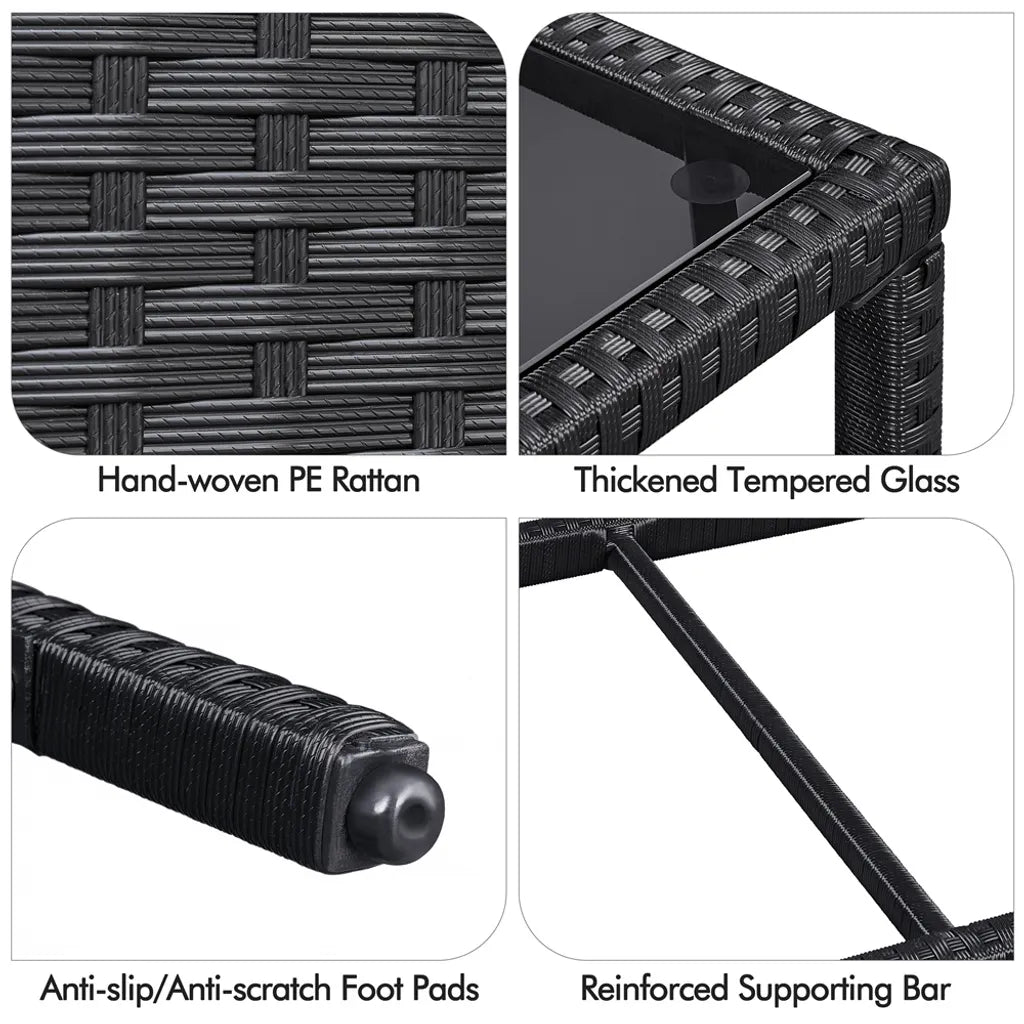 Yaheetech Rattan Couchtisch - Beistelltisch - mit Glasplatte - mit Regal - innen/außen - grau