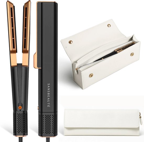 Sansbeauté® Sanstraight Straightener Wet-to-Dry mit Reiseetui - 2 in 1 - Haartrockner & Haarglätter - Coldshot - 80℃ bis 140℃ - Haarstraffer - Haarglätter - Lisseur Cheveux - Alternativer Dampfstraffer