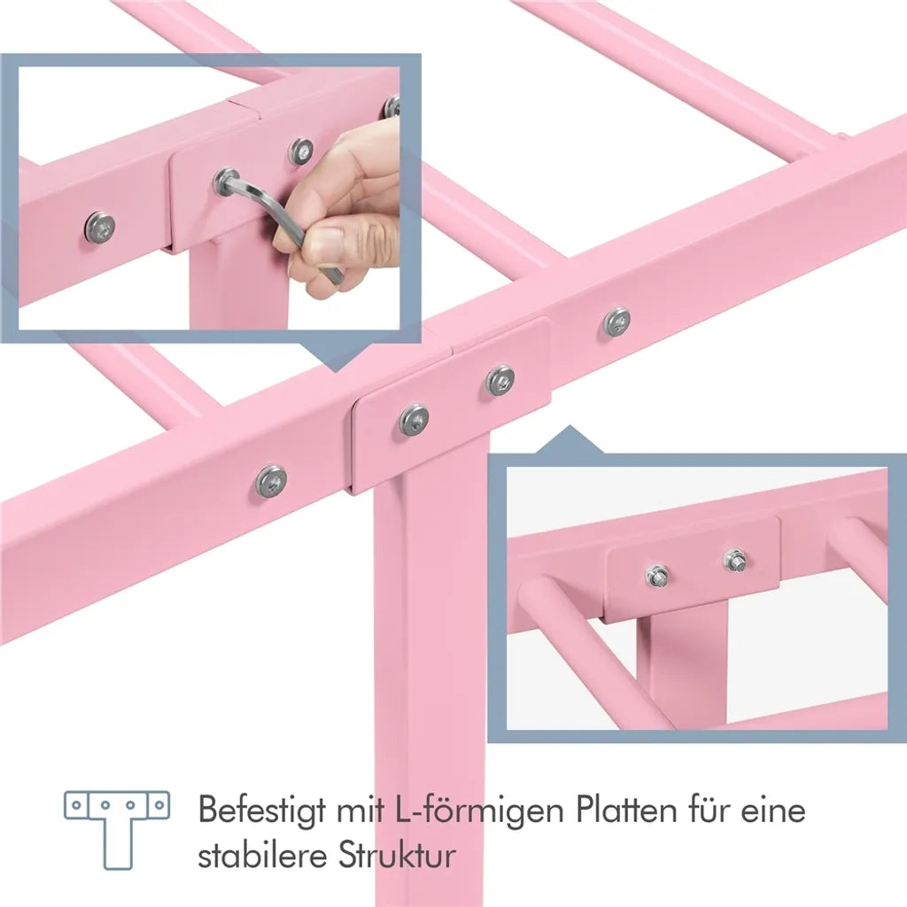 Yaheetech Metall-Bettgestell 90 x 190 cm – Hellrosa – Einzelbett mit Kopfteil im Wolkenmuster