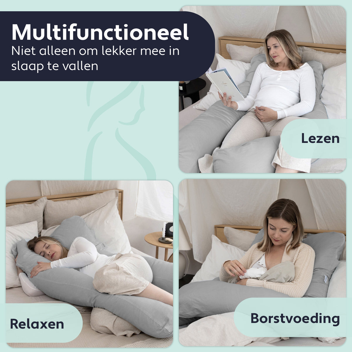 LitolloÂ® Umstandskissen XXL - Stillkissen - Körperkissen - 280cm - Abnehmbarer Bezug - Grau