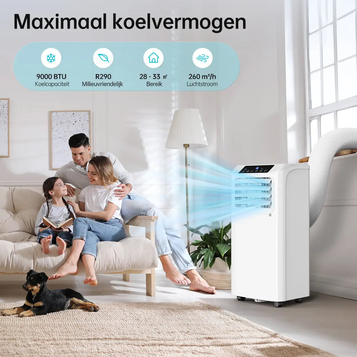 Humhold Mobile Klimaanlage 9000 BTU – 3-in-1: Kühlen, Entfeuchten und Belüften – bis zu 33 m²