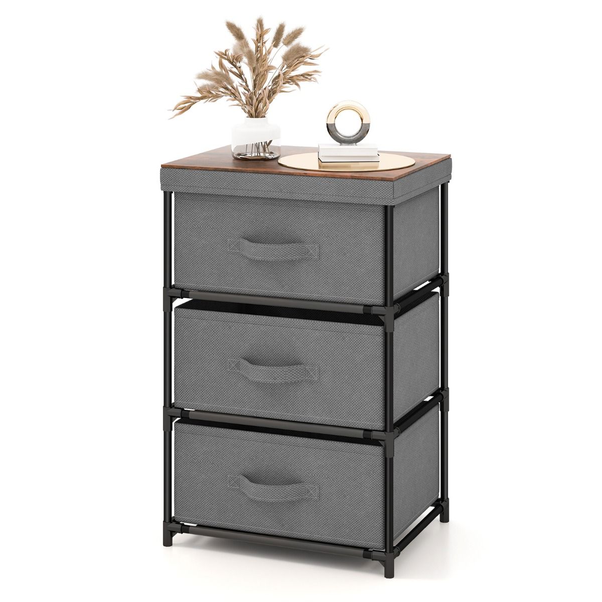 Coast Nachttisch mit Stoffschubladen – Metallgestell – Aufbewahrungsschrank – grau – 40 x 30 x 62 cm