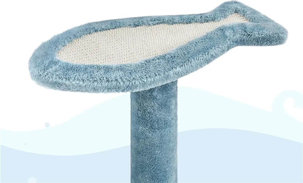 Yaheetech „Oceaan“ Kratzbaum 93 x 55 x 184 cm – Blau/Weiß – Kratzbaum mit Katzenhäuschen und Sisalstangen