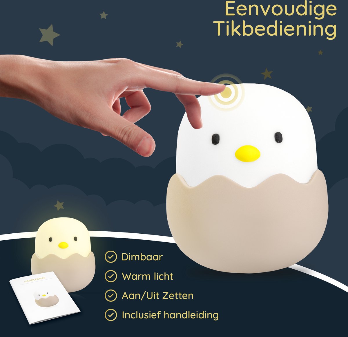 Sleepy Friends Sleepy Friends Kinder-Nachtlicht Küken - USB Wiederaufladbar - Dimmbares Nachtlicht Baby & Kind - Grau - 95 x 97 x 100 mm