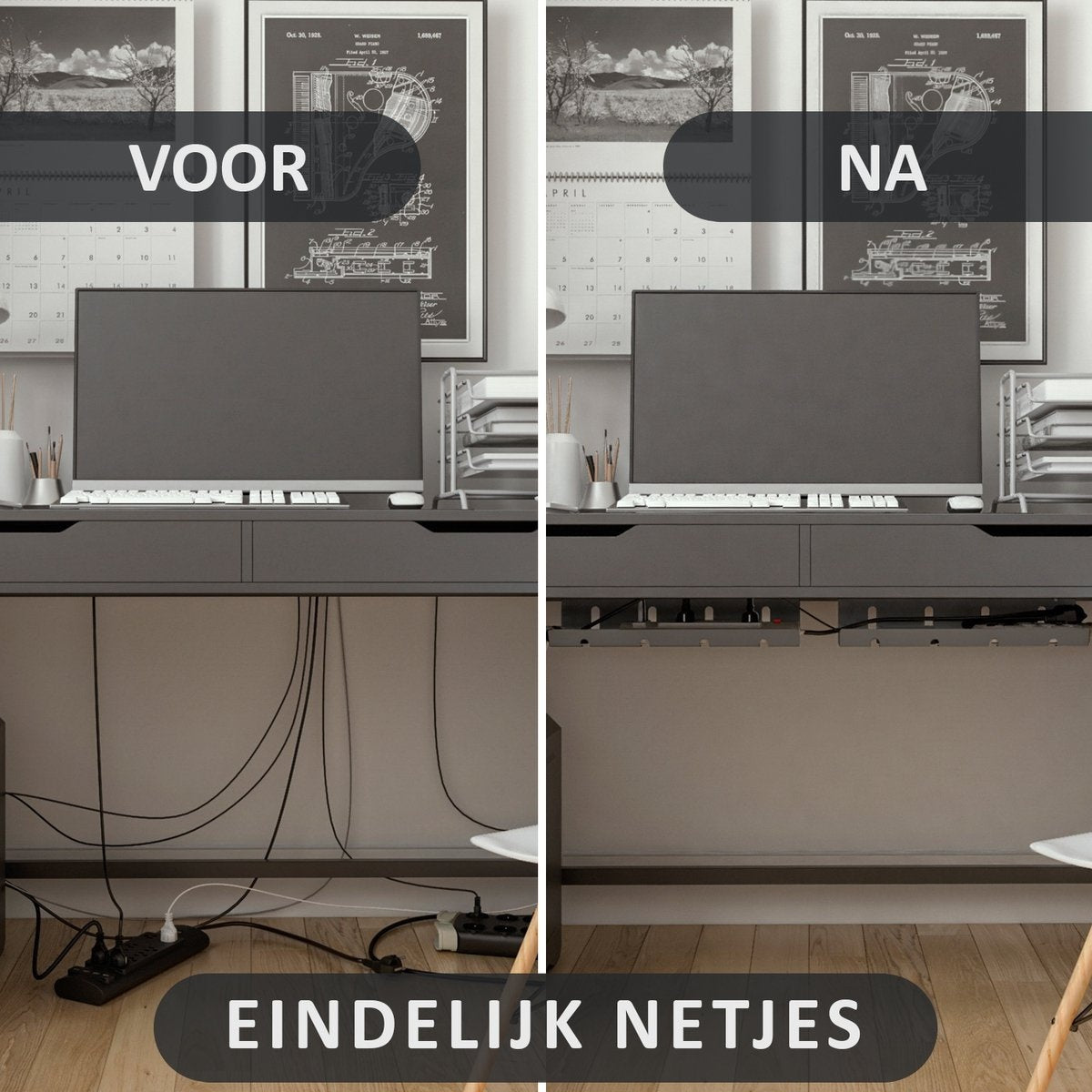 Stilemo Cable Tray Desk 2 Piece - Kabelhalter 43 CM - Kabelorganisator 5 KG Tragfähigkeit - Grau