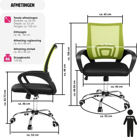 tectake - bureaustoel burostoel kantoor - design - zwart/groen - 401790