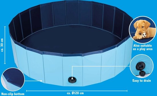 maxxpro Hundeschwimmbad - 120 x 30 CM - Mittlere Hunderassen - Faltbares Hundebad - Anti-Rutsch-Boden - mit Entleerungsventil - Blau