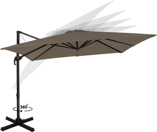 VONROC Premium Floating Parasol Pisogne 300x300cm - Inkl. Kreuzfuß & Schutzhülle - Quadratischer Sonnenschirm - 360° drehbar - Neigbar - UV-beständiges Tuch - Taupe