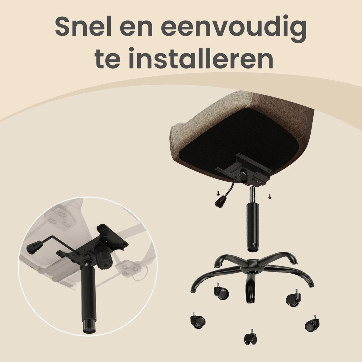 ochama Ergonomischer Bürostuhl – Verstellbar und drehbar – Atmungsaktiver Stoff – 64 x 64 x 78–88 cm – Braun