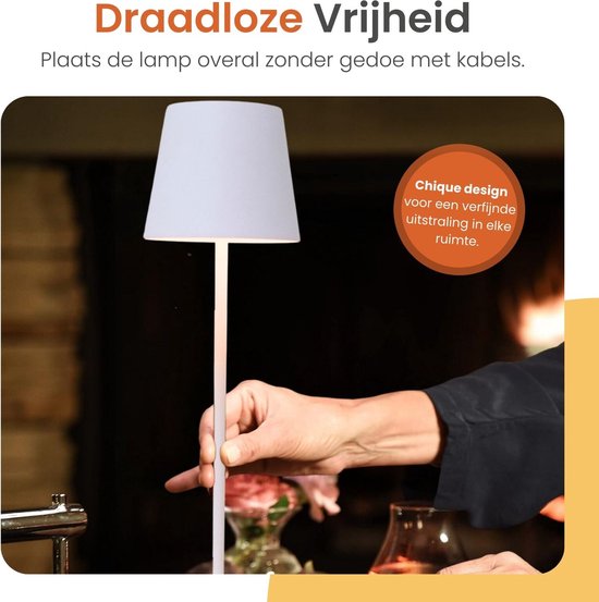 Goliving Chroma Tischlampe Wiederaufladbar - Kabellos und dimmbar - Touch Lampe - Nachtlampe Schlafzimmer & Wohnzimmer - RGBW - 37.5 cm - Weiß