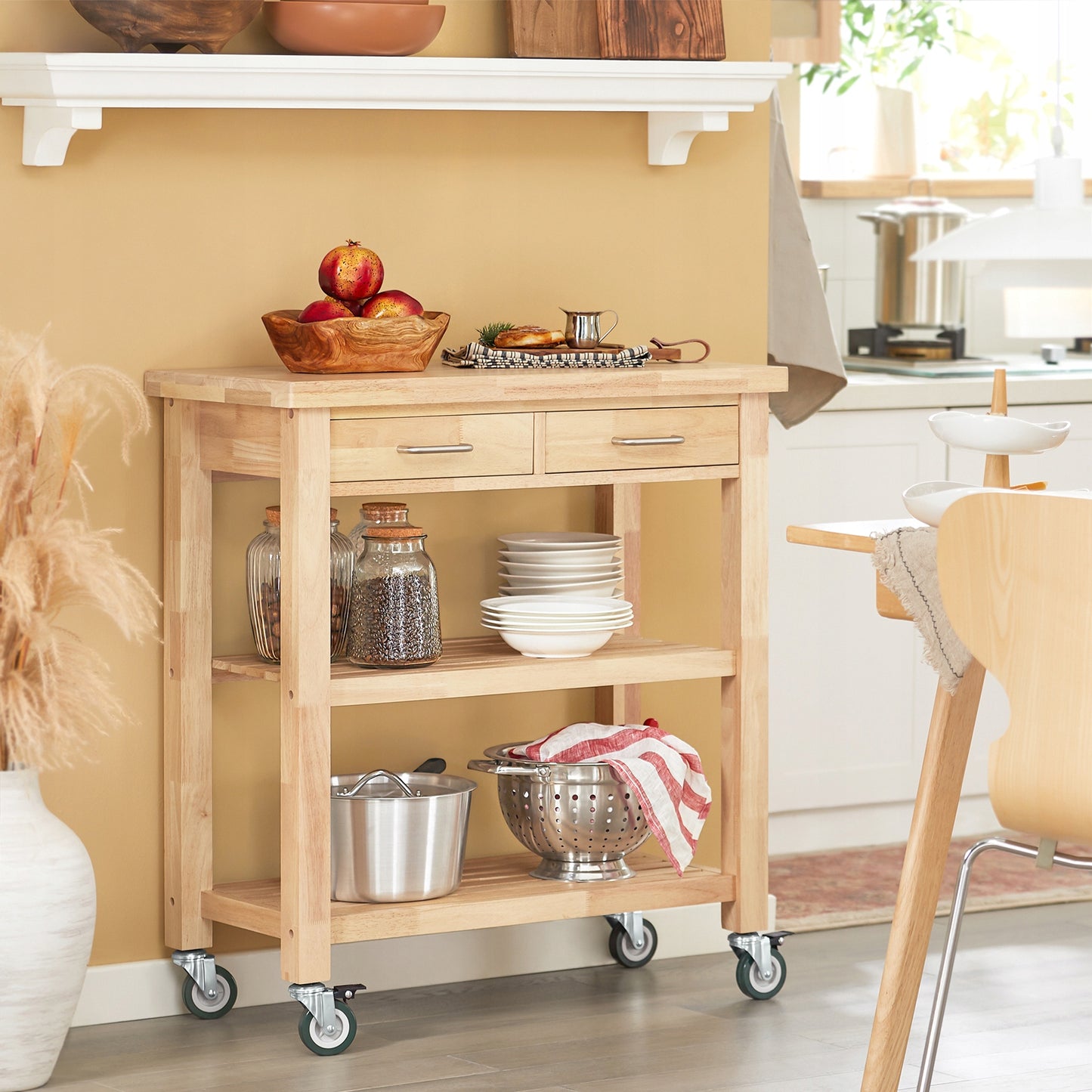 SoBuy Küchenwagen FKW24-II-N – Buchenholz – 40 x 80 x 90 cm