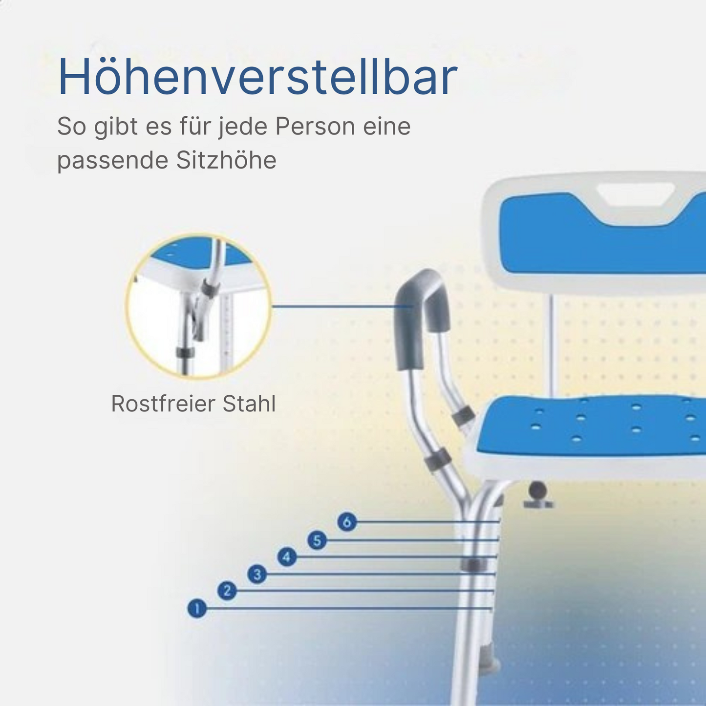 Safe Age - Duschstuhl - mit abnehmbarer Rückenlehne und Armlehne - rutschfest - höhenverstellbar - Duschhocker - Blau