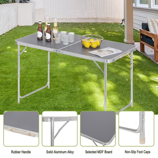 WOLTU Campingtisch Klapptisch Gartentisch Arbeitstisch Balkon höhenverstellbar Aluminium MDF grau CPT8122gr
