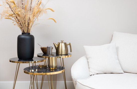 Vaja® Teekanne Juliette Gold - Doppelwandig - 1 Liter - Edelstahl-Teekanne mit Filter & Heißhalterung