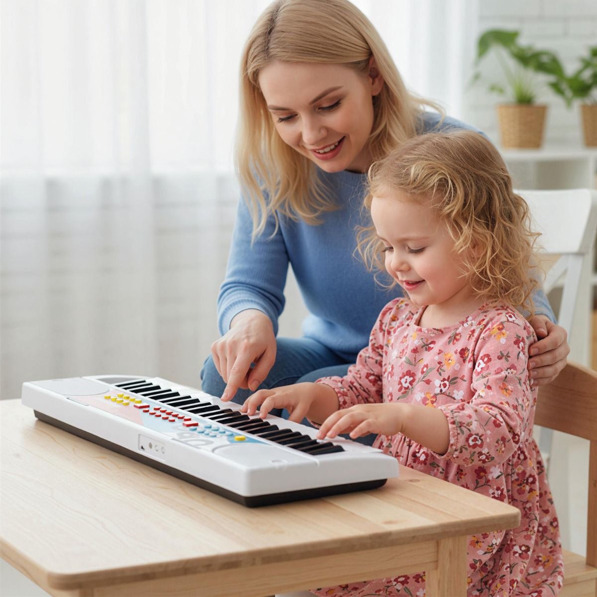 Coast Kinderkeyboard – 49 Tasten – tragbares elektrisches Keyboard – 8 Rhythmen – weiß