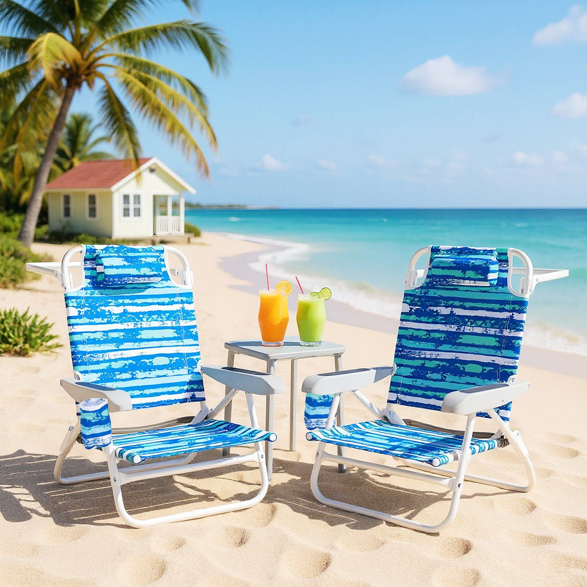 Coast Faltbare Strandstühle - 2-teiliges Set - Leichtgewicht - Campingstühle - Verstellbar - 62 x 54 x 80 cm - Blau