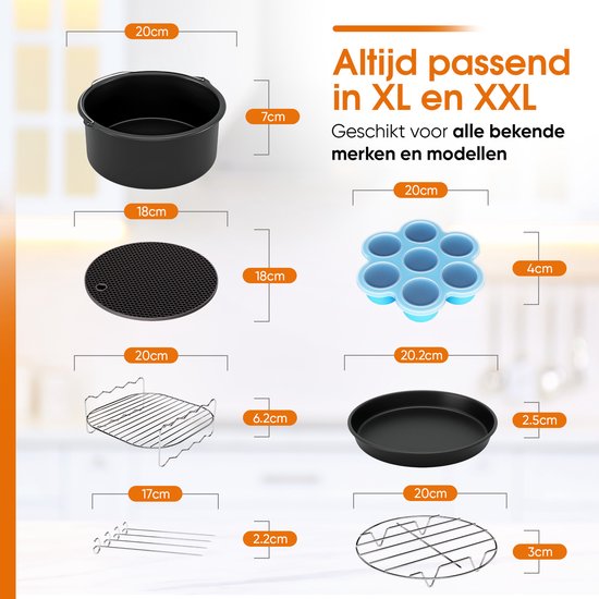 Airfryer-Zubehör 7-teilig Ø 20cm Schwarz Inklusive Kochbuch