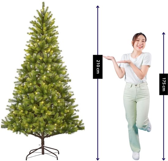 Black Box Trees Nagoya Weihnachtsbaum – Kunstbaum mit LED-Beleuchtung und Scharnierkonstruktion – Weihnachtsdekoration für den Innenbereich mit natürlicher Ausstrahlung – Rund – H 210 x Ø 115 cm – Grün