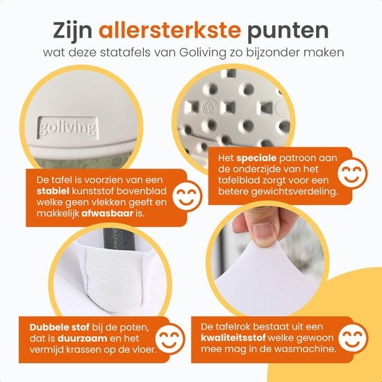 Goliving Bartisch - Inklusive Tischabdeckung - Tischschürze - Zusammenklappbar - Stabiler Partytisch - Für den Innen- und Außenbereich - Belastbarkeit 50kg - Ã˜80 x 110 cm - 8,5 kg - Weiß